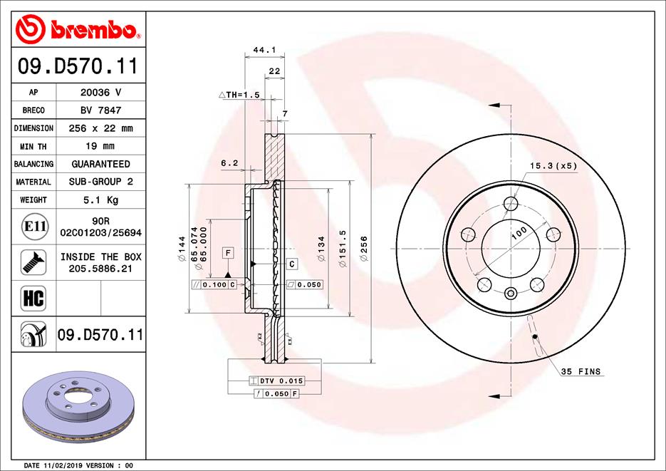 BREMBO Első féktárcsa 09.D570.11_BREMBO