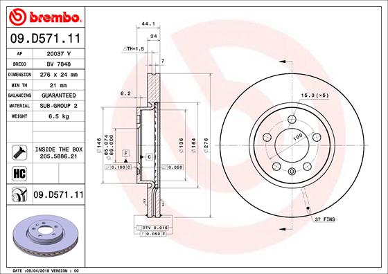 BREMBO Első féktárcsa 09.D571.11_BREMBO