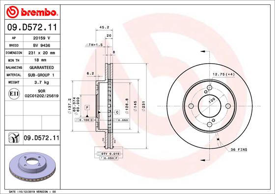 BREMBO Féktárcsa, mind 09.D572.11_BREMBO