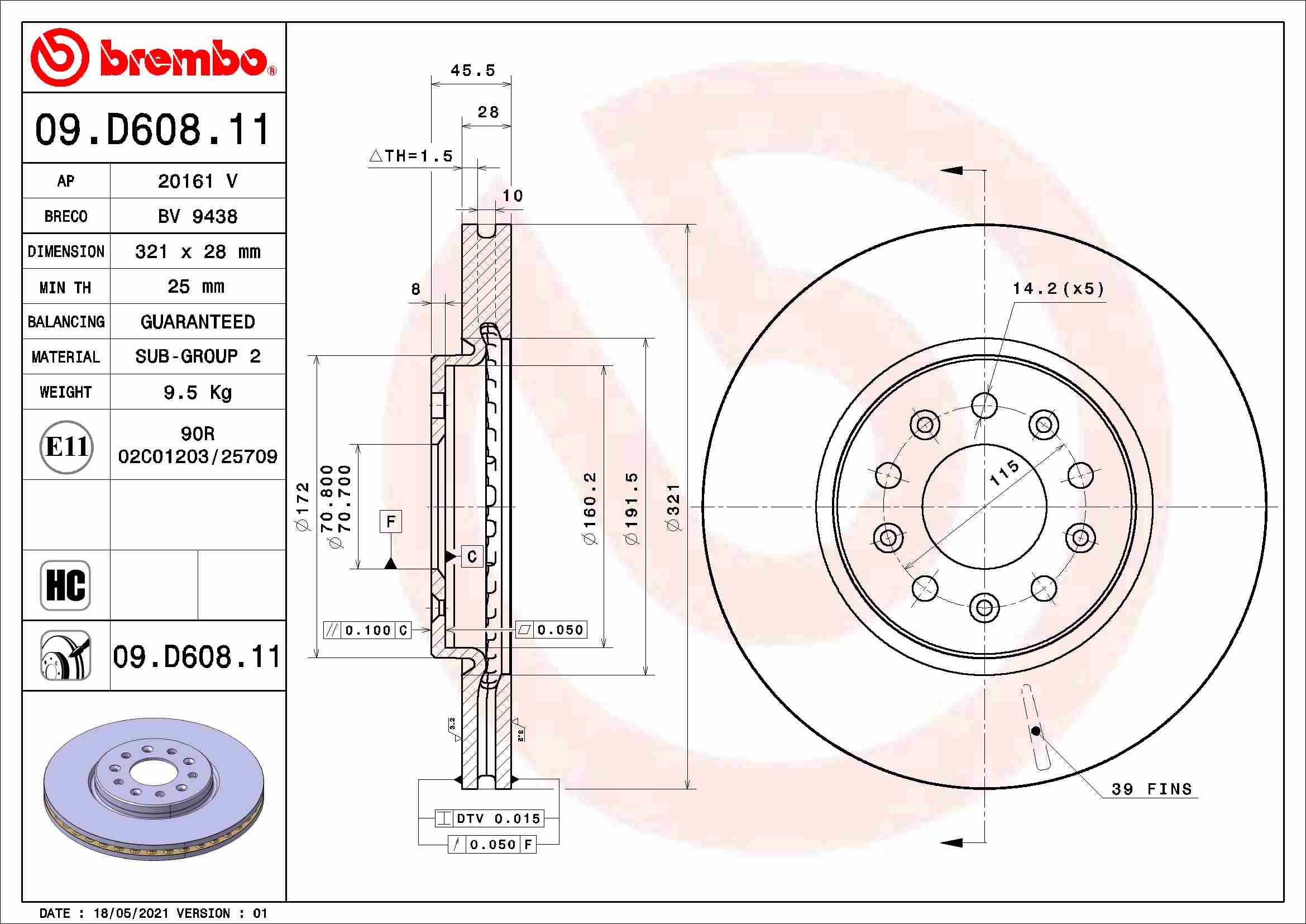 BREMBO Féktárcsa, mind 09.D608.11_BREMBO