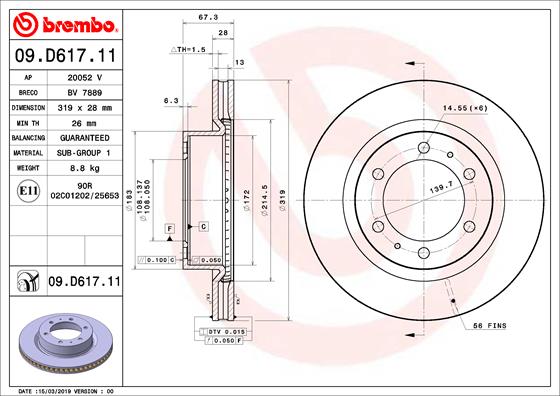 BREMBO Féktárcsa, mind 09.D617.11_BREMBO