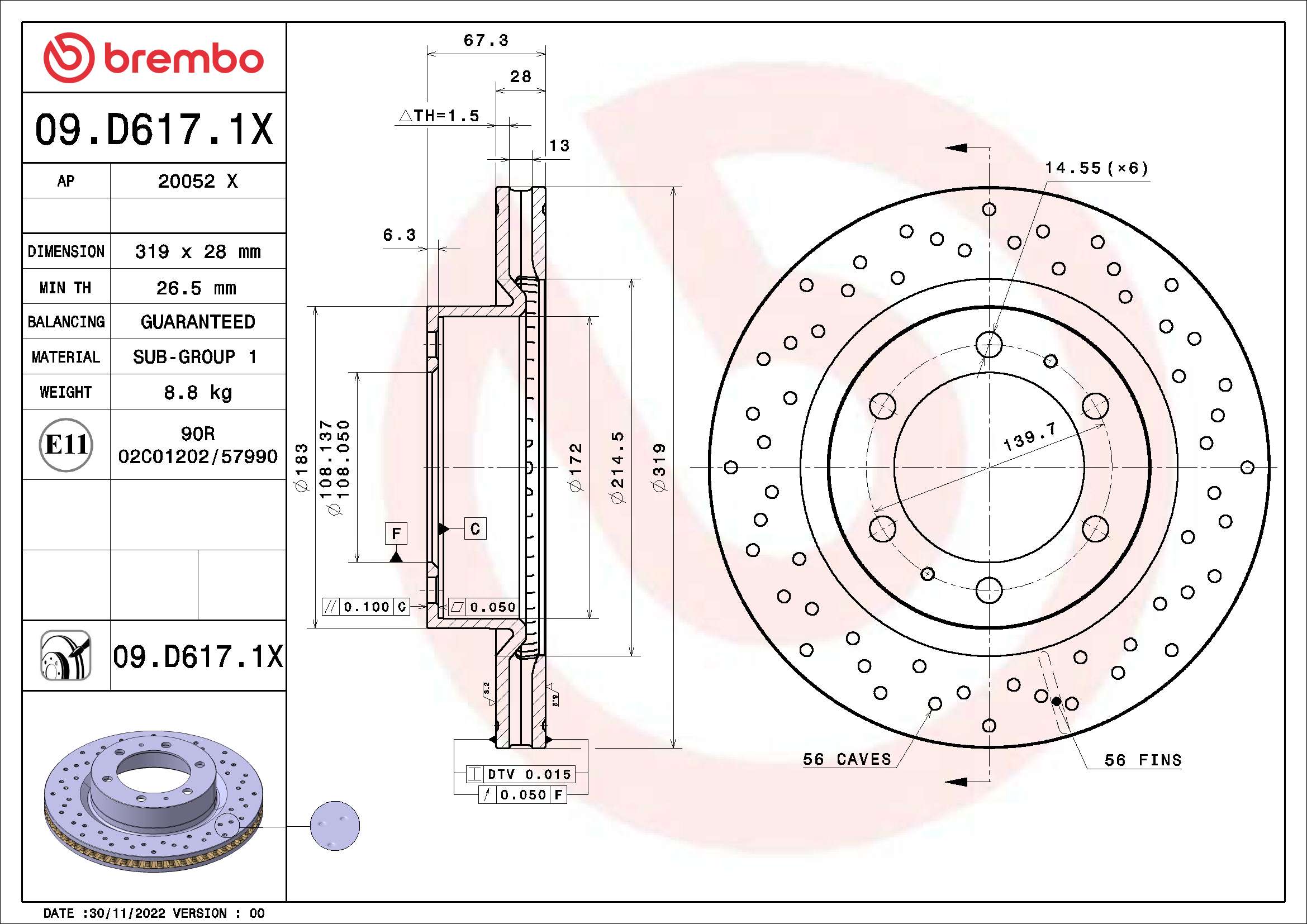 BREMBO Féktárcsa, mind 09.D617.1X_BREMBO