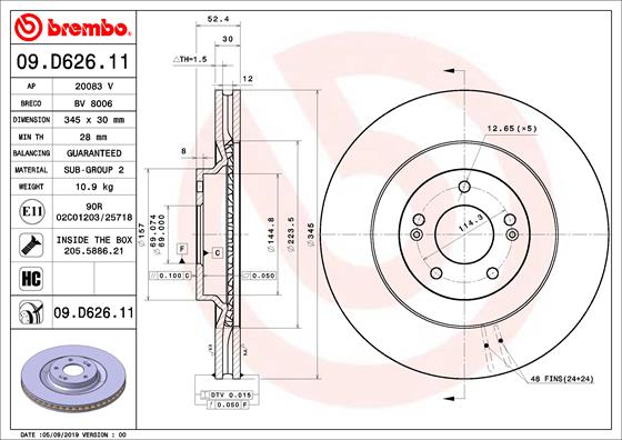 BREMBO Első féktárcsa 09.D626.11_BREMBO