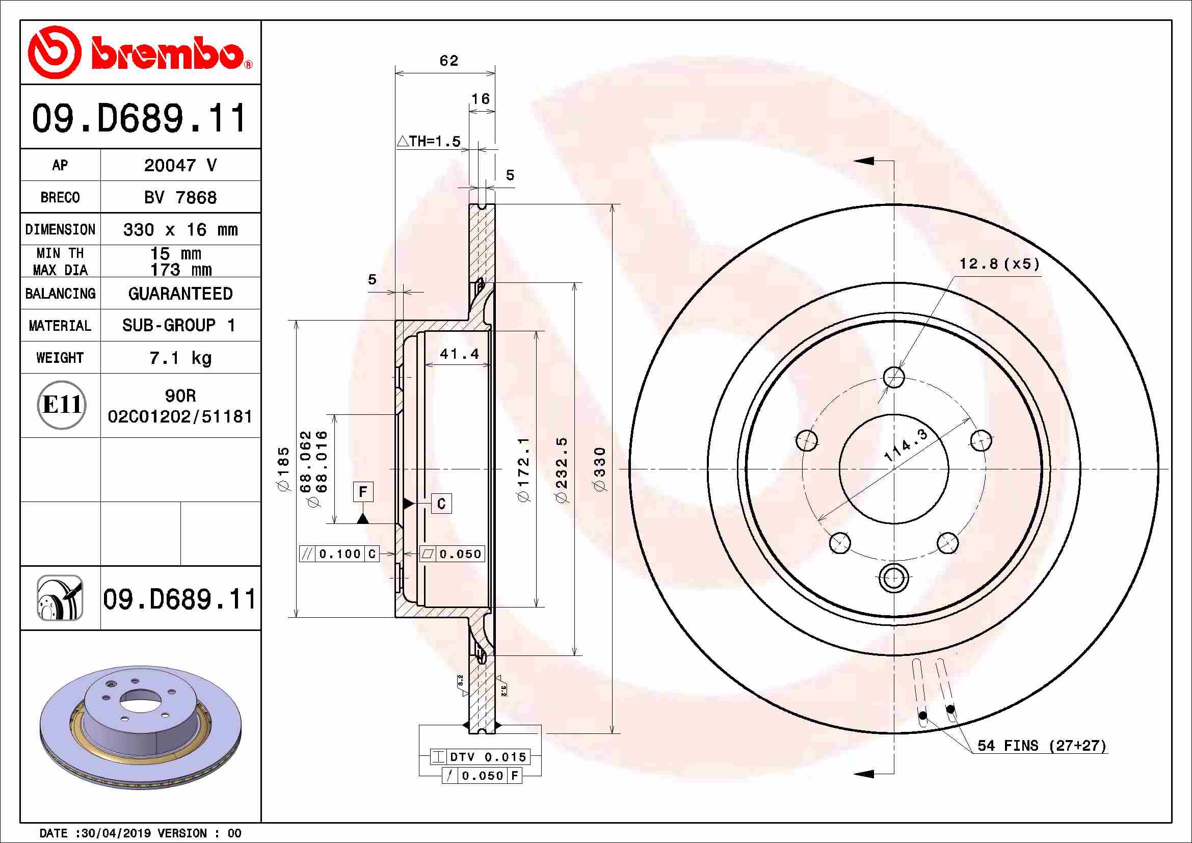 BREMBO Féktárcsa, mind 09.D689.11_BREMBO