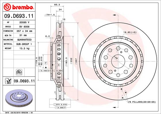 BREMBO Féktárcsa, mind 09.D693.11_BREMBO