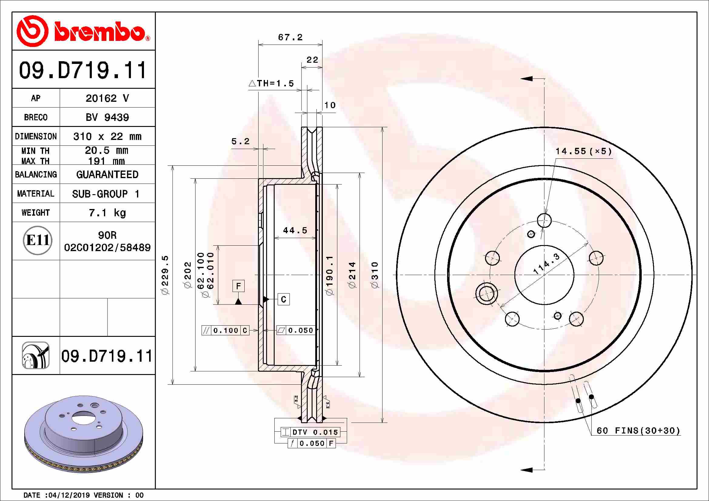 BREMBO Féktárcsa, mind 09.D719.11_BREMBO