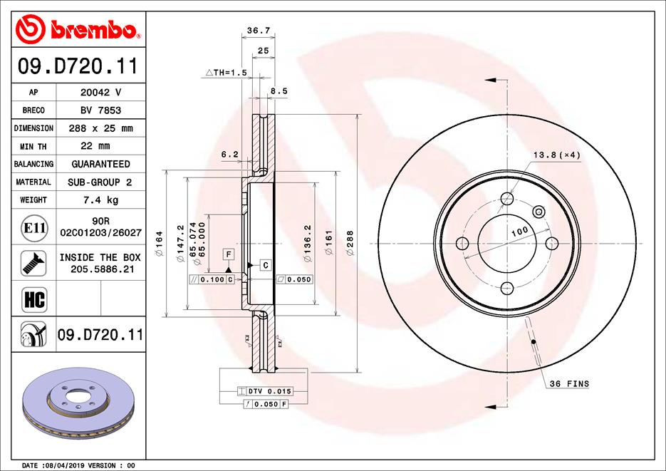 BREMBO Féktárcsa, mind 09.D720.11_BREMBO