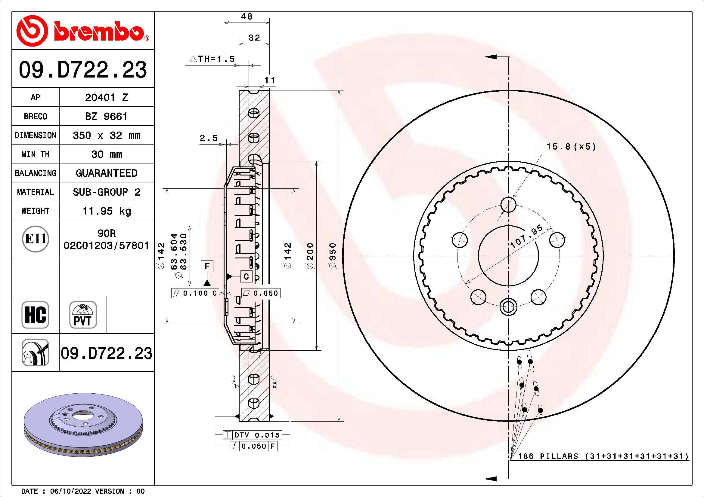 BREMBO Féktárcsa, mind 09.D722.23_BREMBO