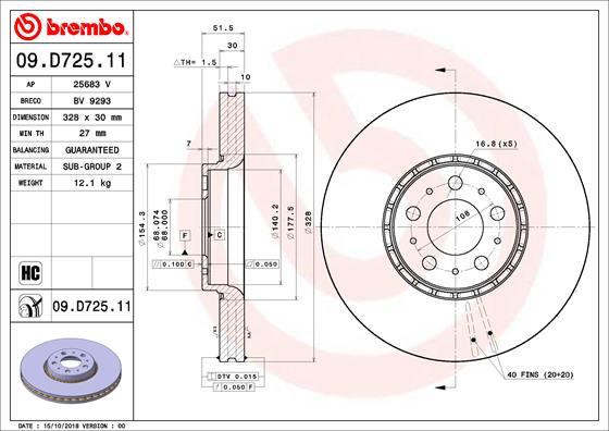 BREMBO Féktárcsa, mind 09.D725.11_BREMBO