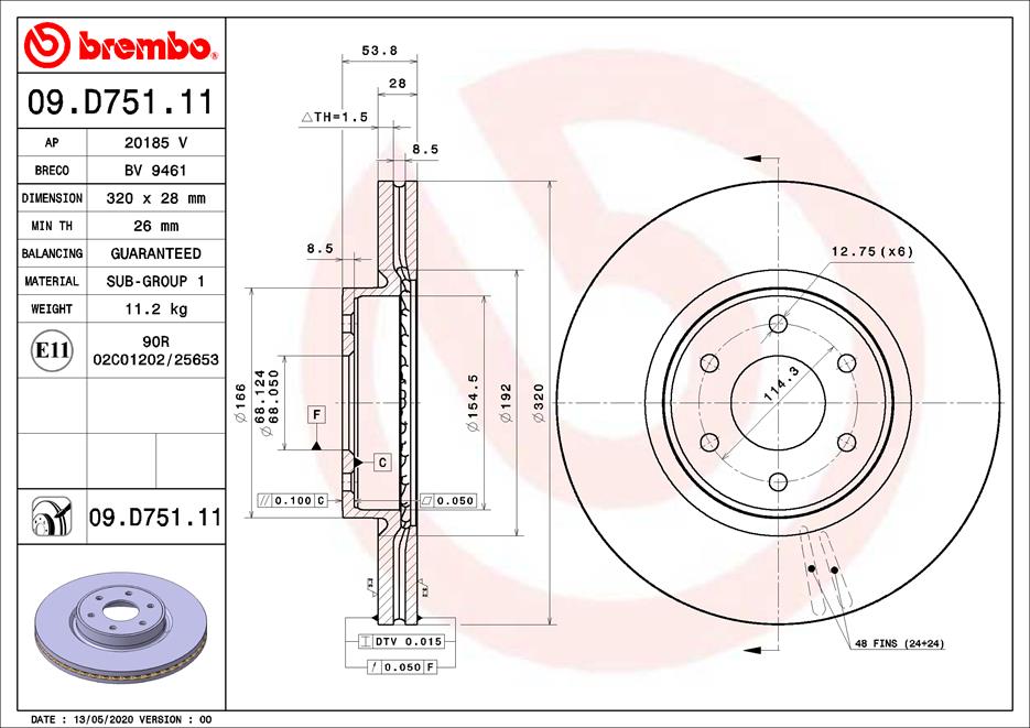 BREMBO Első féktárcsa 09.D751.11_BREMBO