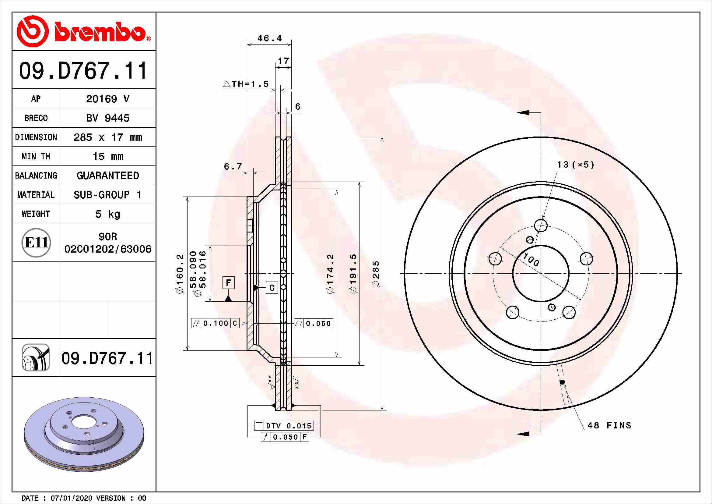 BREMBO Féktárcsa, mind 09.D767.11_BREMBO