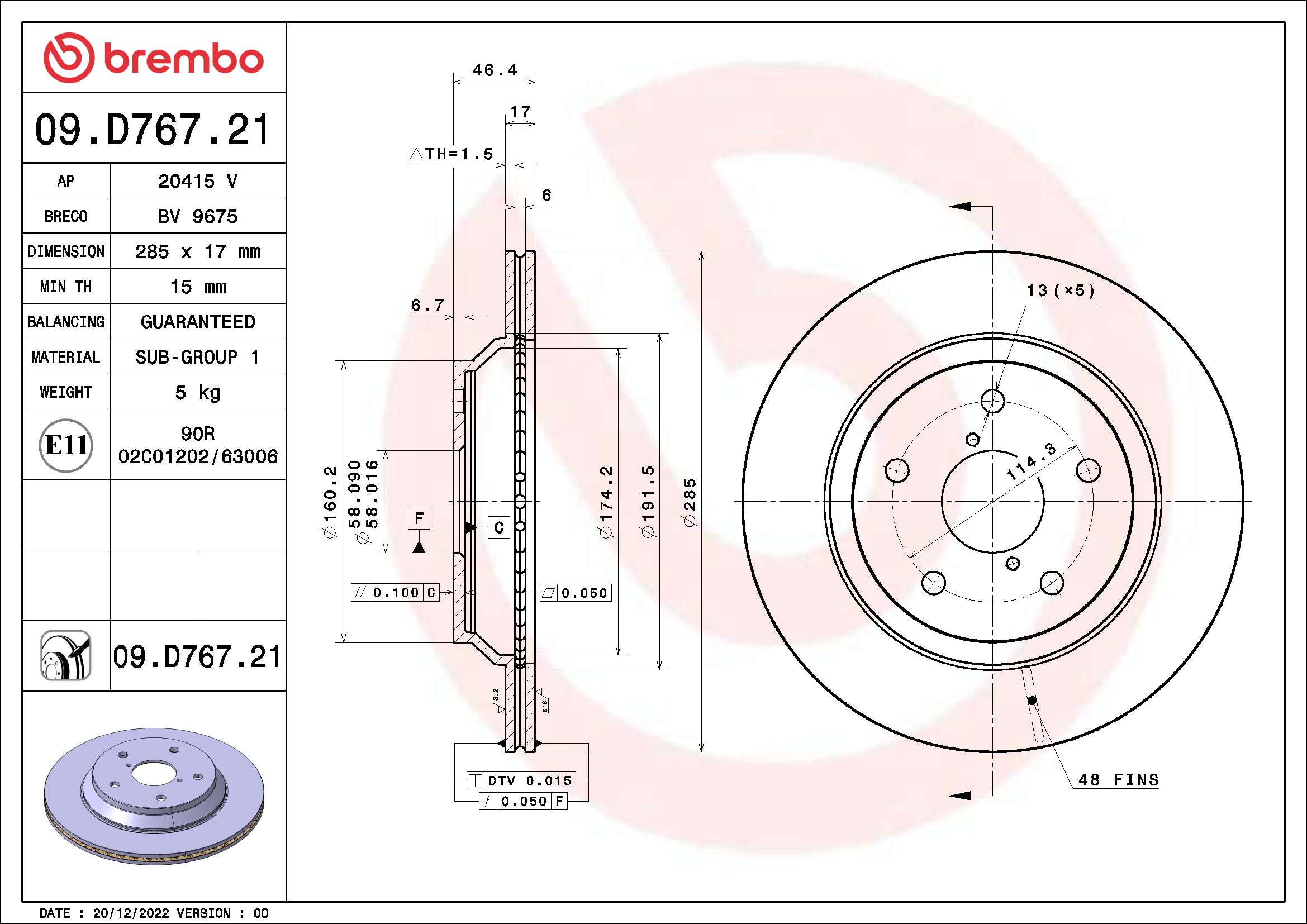 BREMBO Féktárcsa, mind 09.D767.21_BREMBO