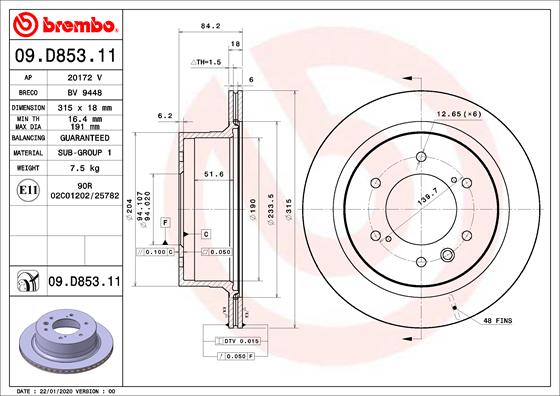 BREMBO Féktárcsa, mind 09.D853.11_BREMBO