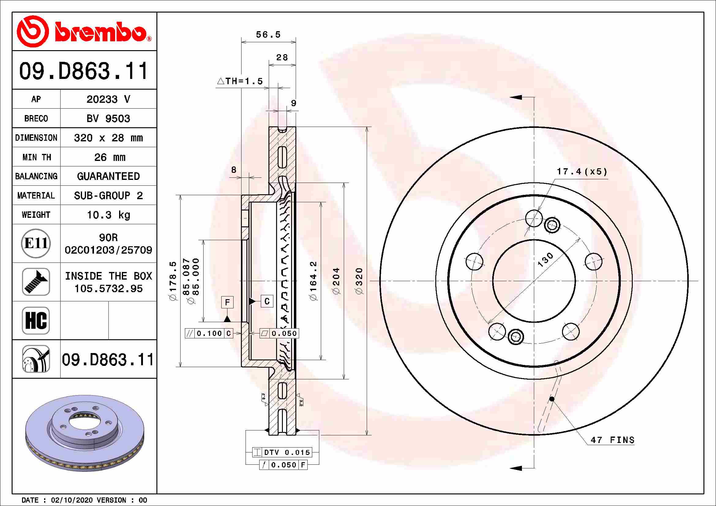 BREMBO Féktárcsa, mind 09.D863.11_BREMBO