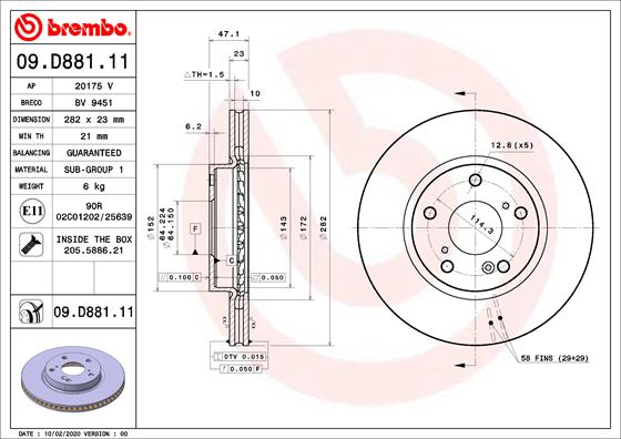 BREMBO Féktárcsa, mind 09.D881.11_BREMBO