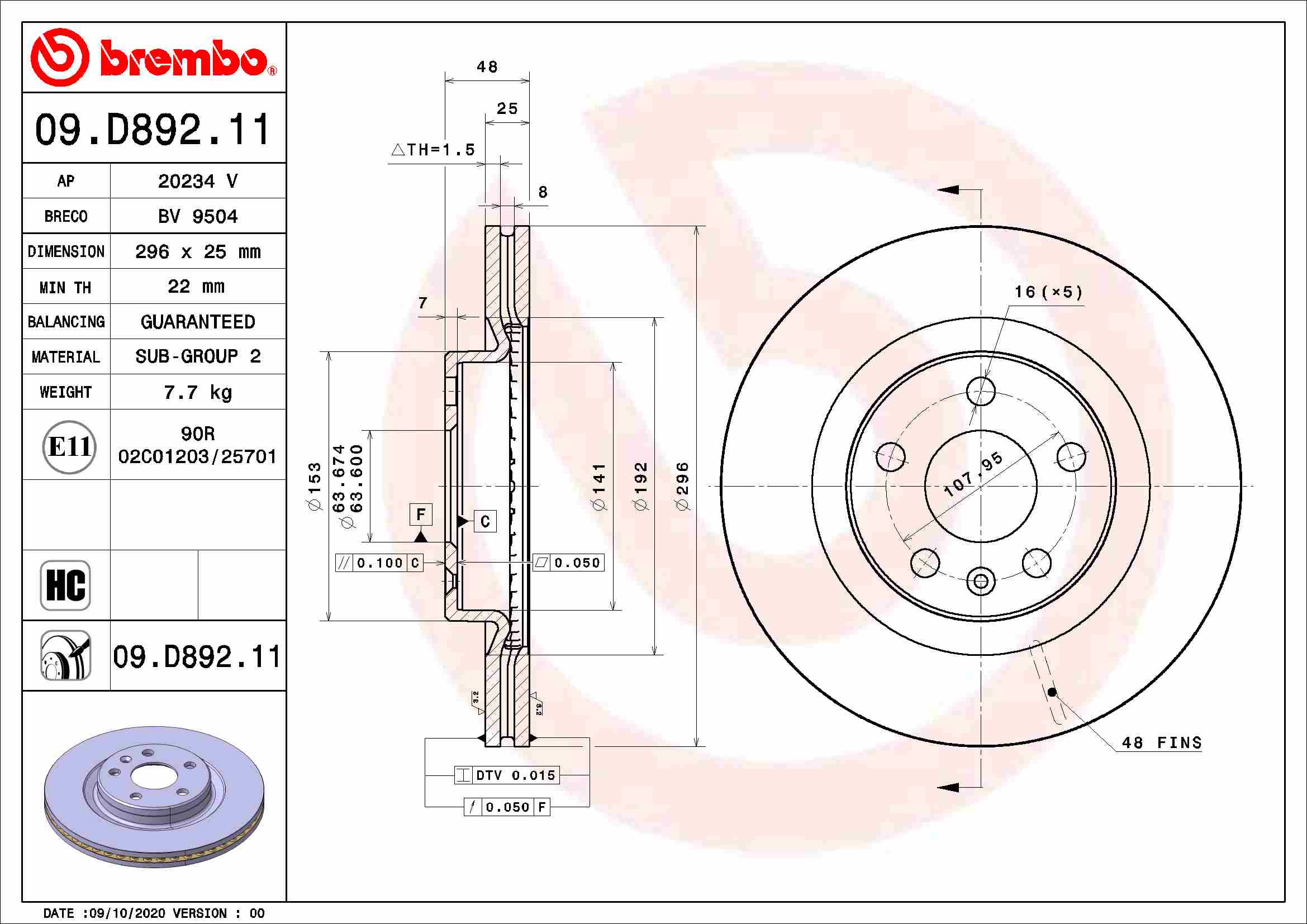 BREMBO Első féktárcsa 09.D892.11_BREMBO