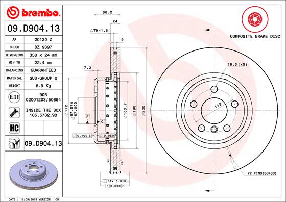 BREMBO Első féktárcsa 09.D904.13_BREMBO