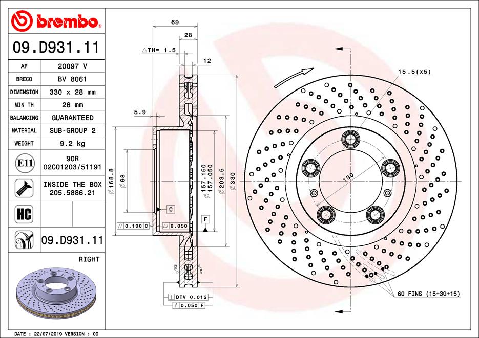 BREMBO Első féktárcsa 09.D931.11_BREMBO