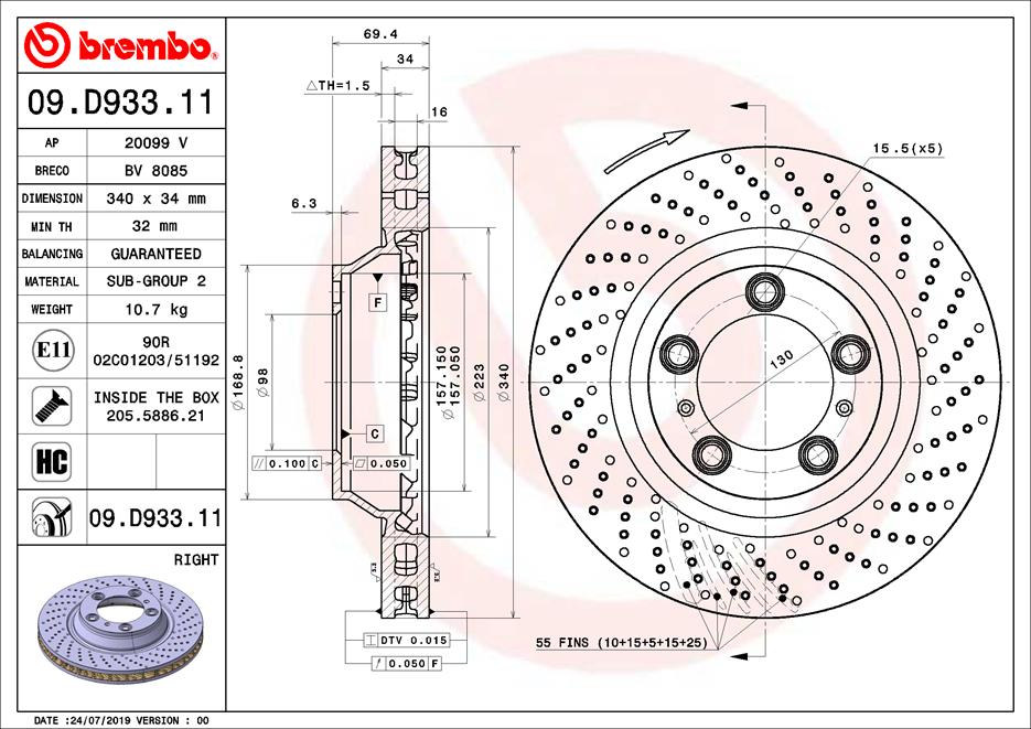 BREMBO Első féktárcsa 09.D933.11_BREMBO