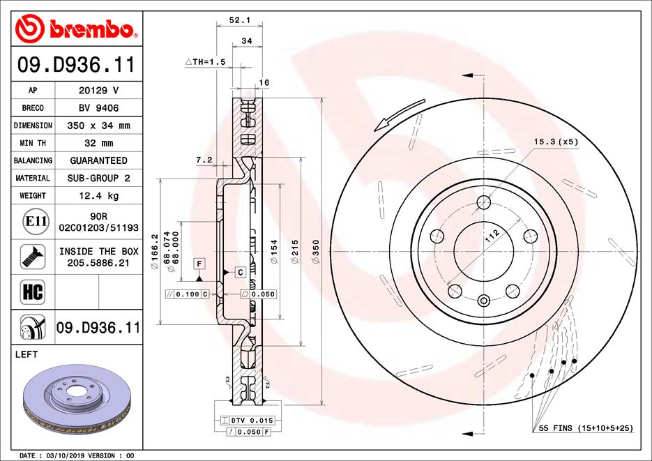 BREMBO Első féktárcsa 09.D936.11_BREMBO