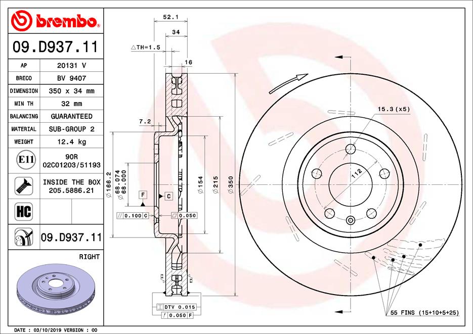 BREMBO Első féktárcsa 09.D937.11_BREMBO