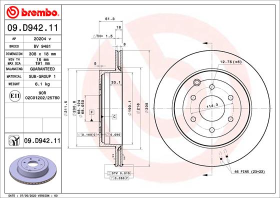 BREMBO Féktárcsa, mind 09.D942.11_BREMBO