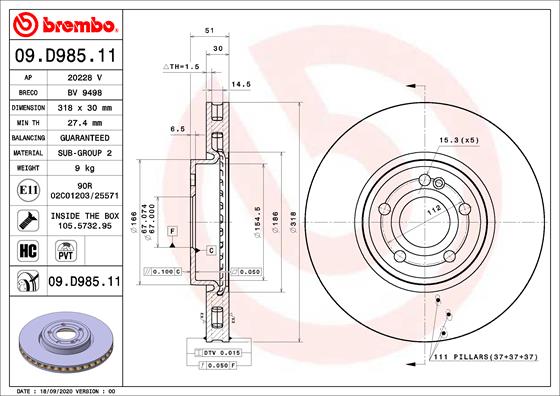 BREMBO Féktárcsa, mind 09.D985.11_BREMBO