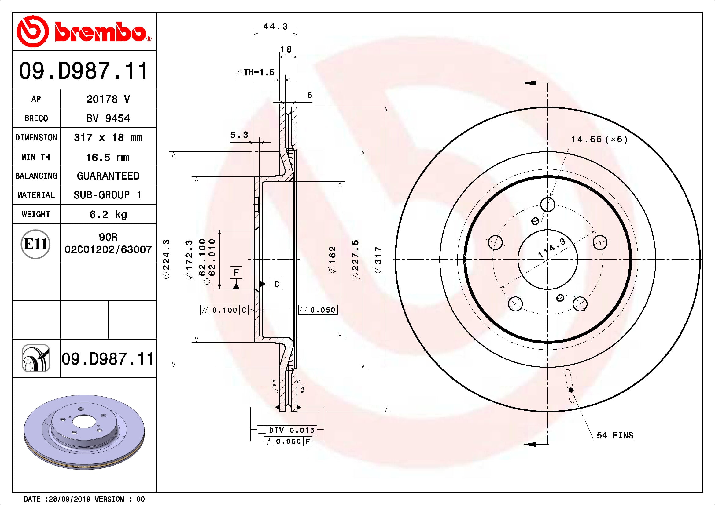 BREMBO Féktárcsa, mind 09.D987.11_BREMBO