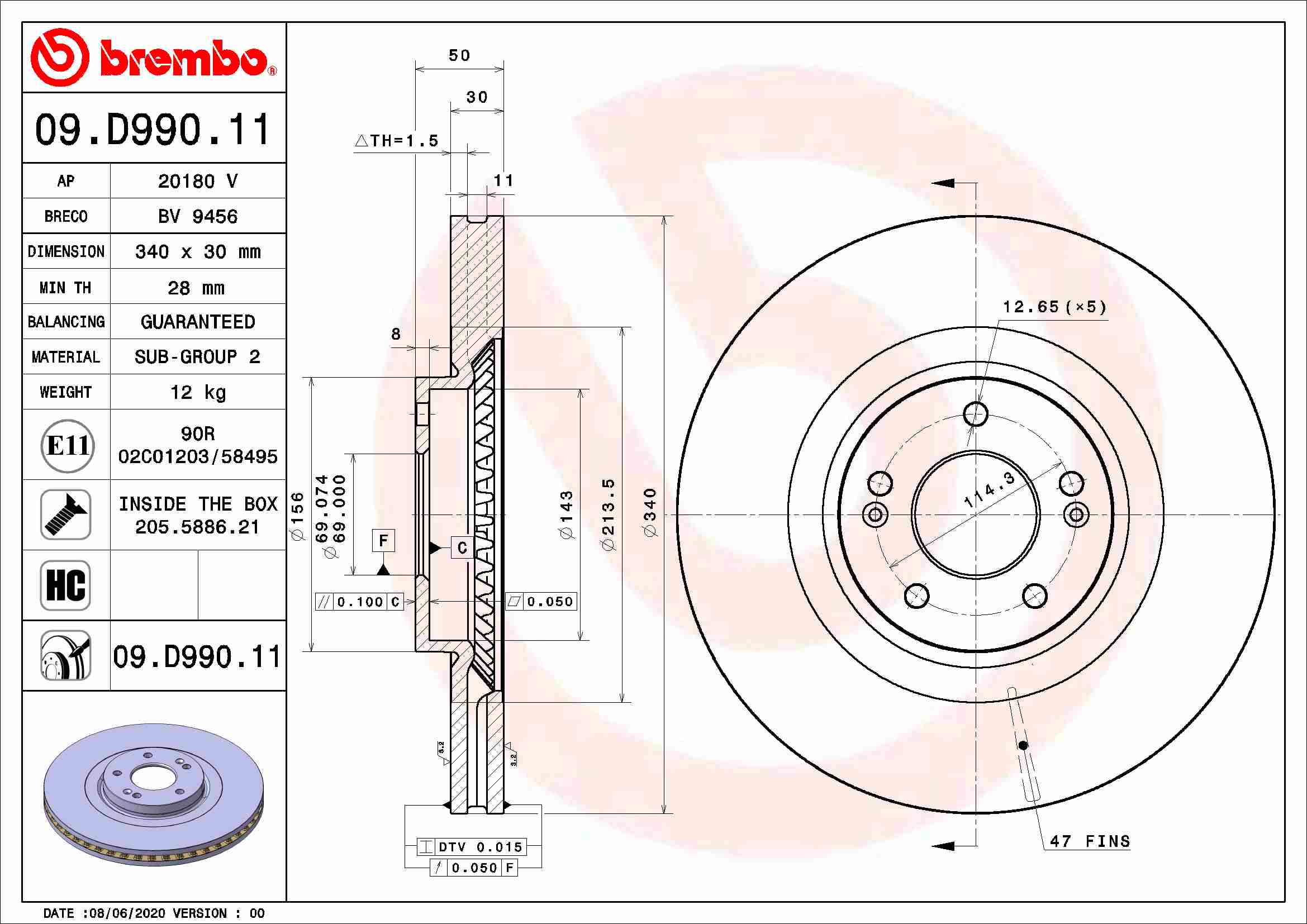 BREMBO Féktárcsa, mind 09.D990.11_BREMBO