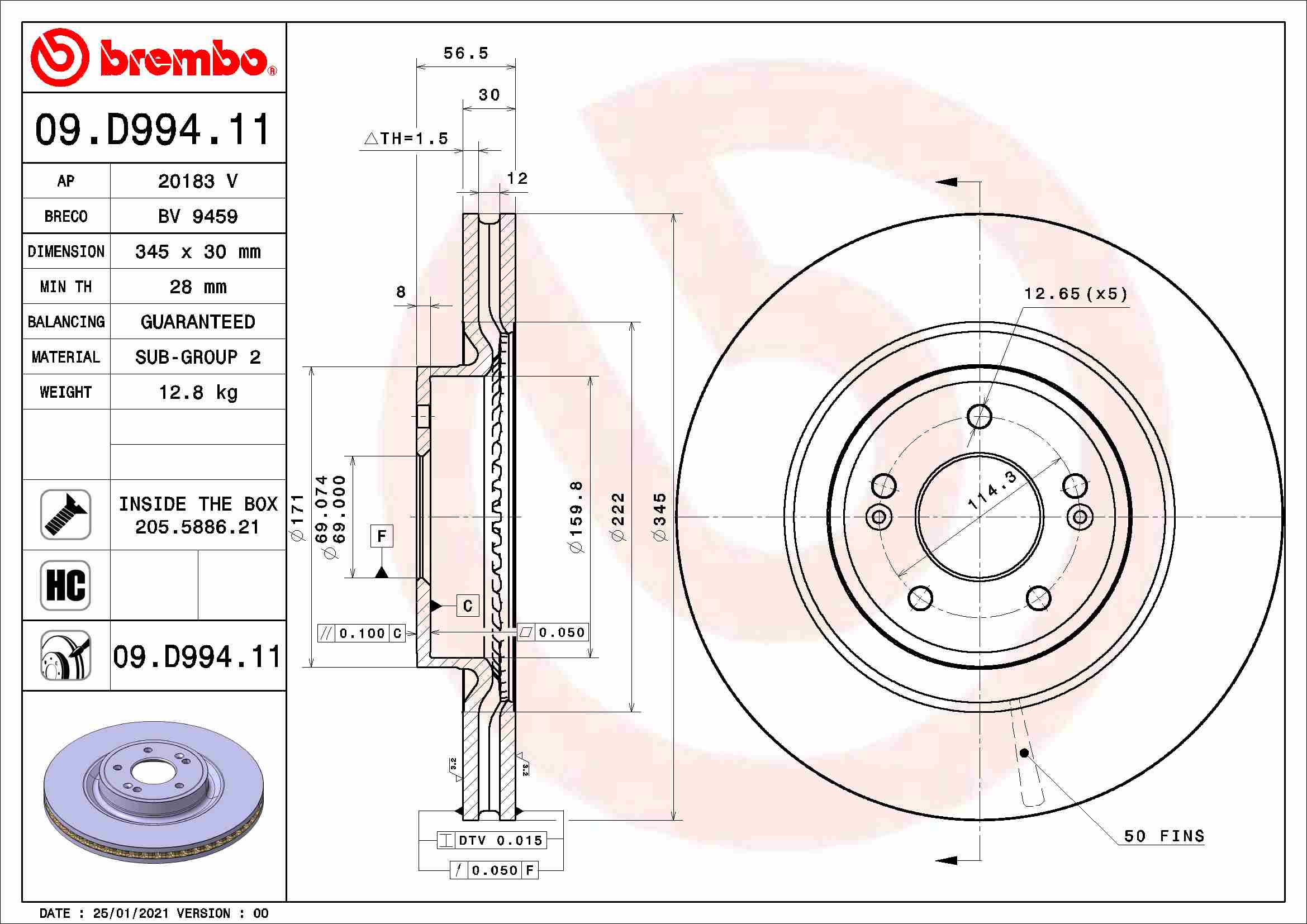 BREMBO Féktárcsa, mind 09.D994.11_BREMBO