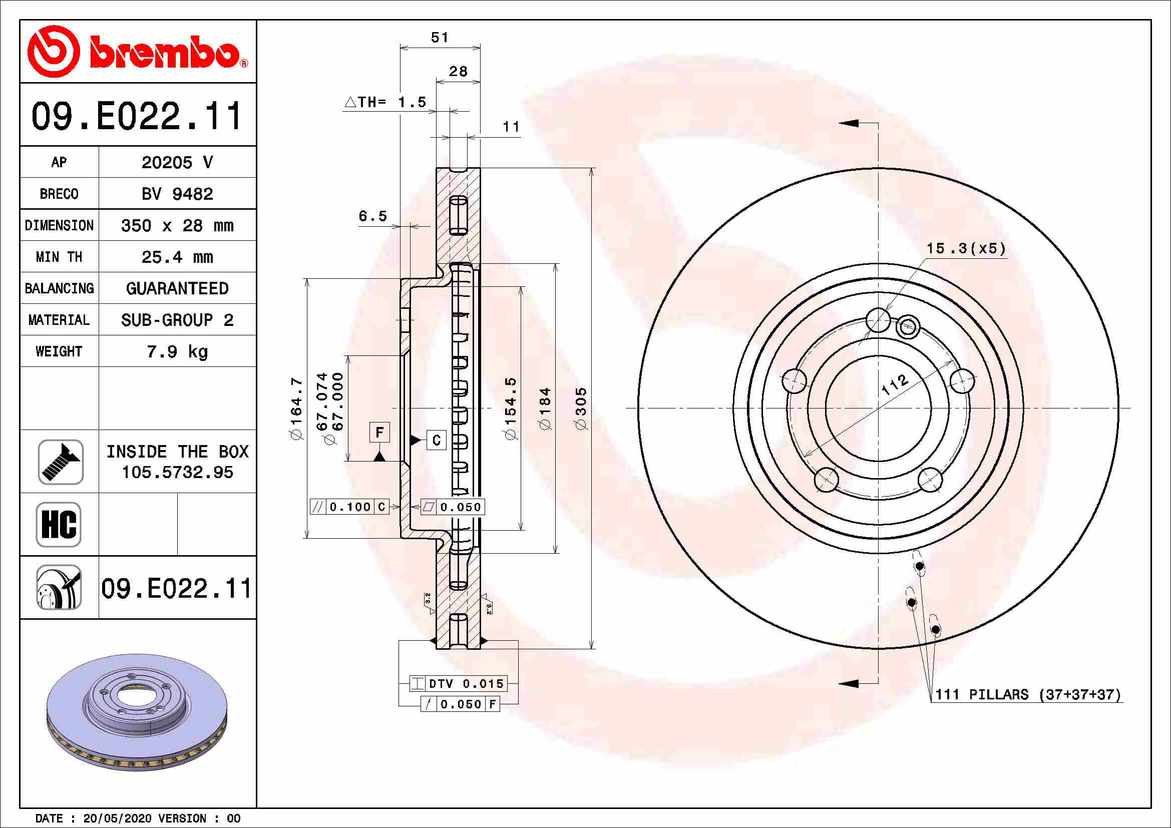 BREMBO Féktárcsa, mind 09.E022.11_BREMBO