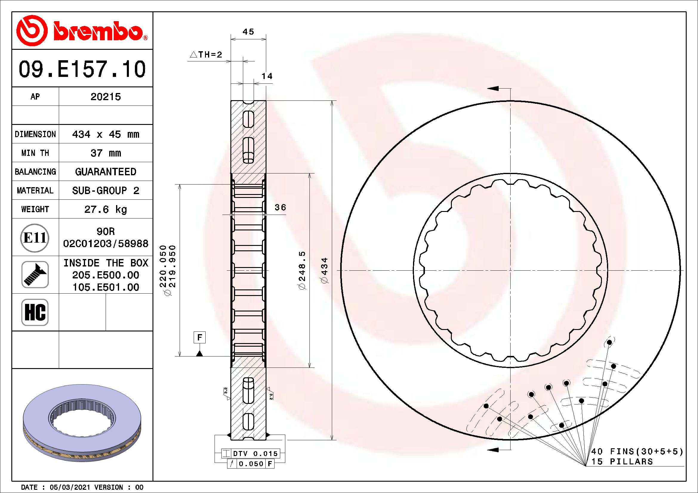 BREMBO Féktárcsa, mind 09.E157.10_BREMBO