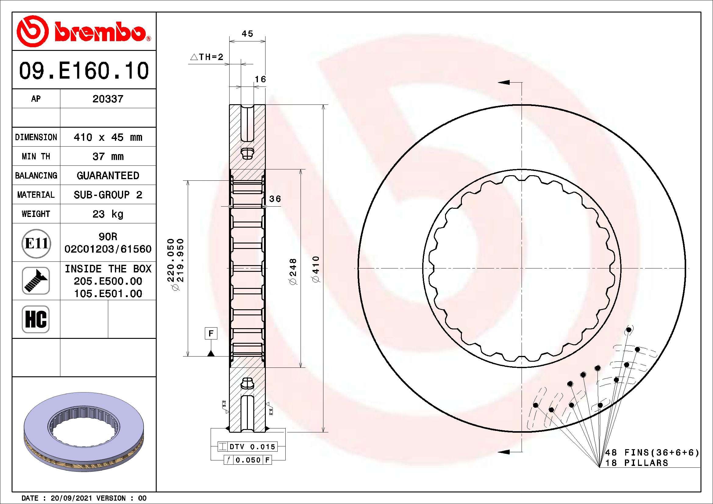 BREMBO Féktárcsa, mind 09.E160.10_BREMBO