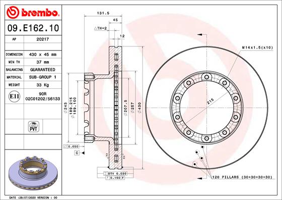 BREMBO Féktárcsa, mind 09.E162.10_BREMBO