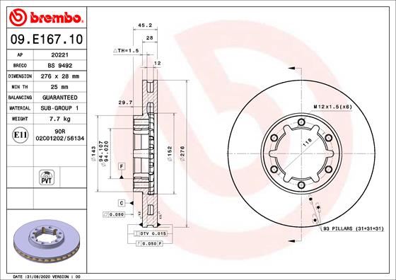 BREMBO Első féktárcsa 09.E167.10_BREMBO