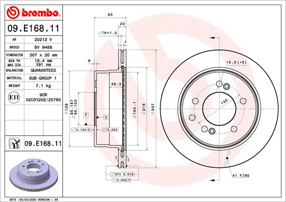 BREMBO Féktárcsa, mind 09.E168.11_BREMBO