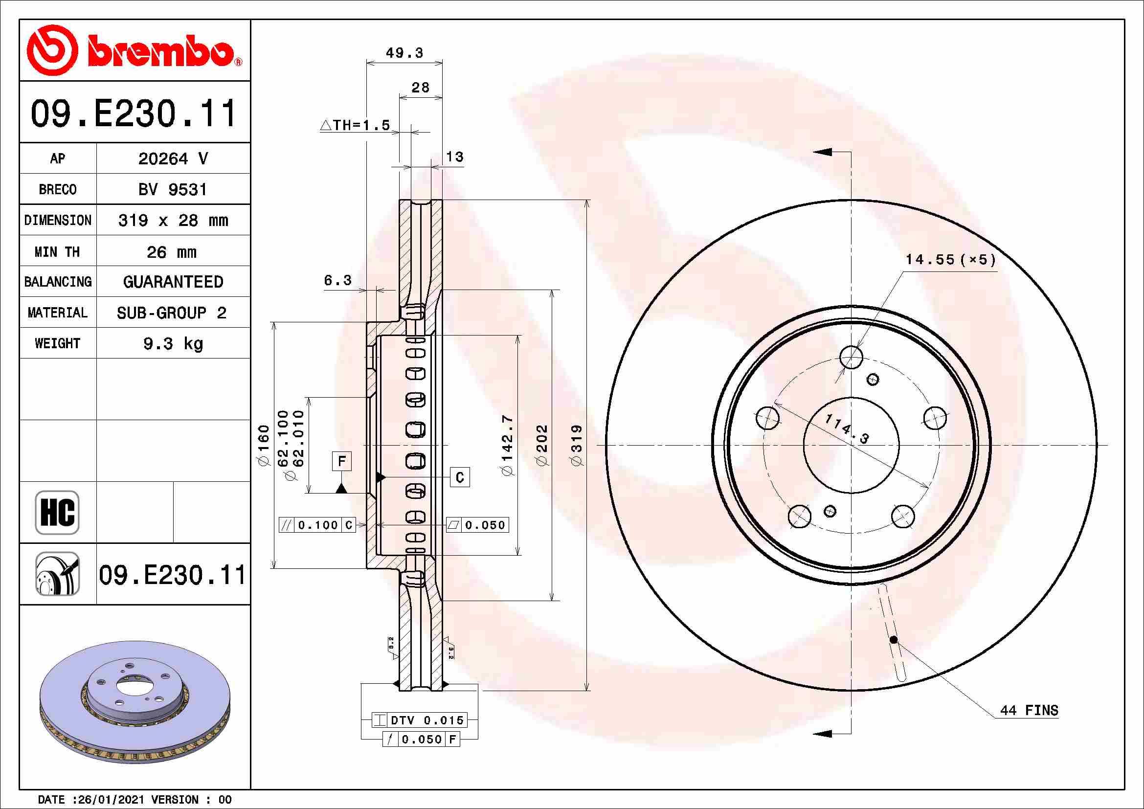 BREMBO Féktárcsa, mind 09.E230.11_BREMBO