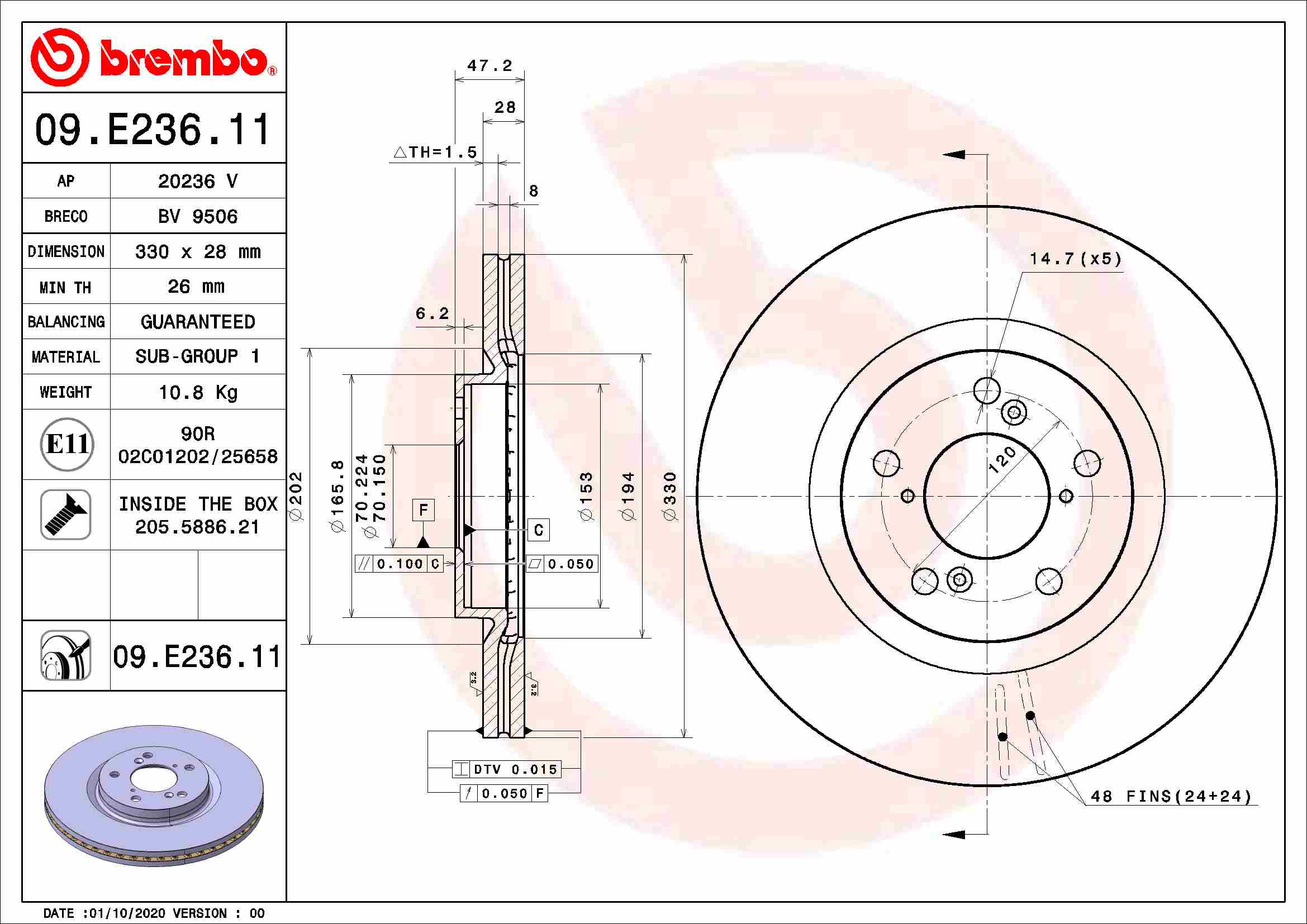 BREMBO Féktárcsa, mind 09.E236.11_BREMBO