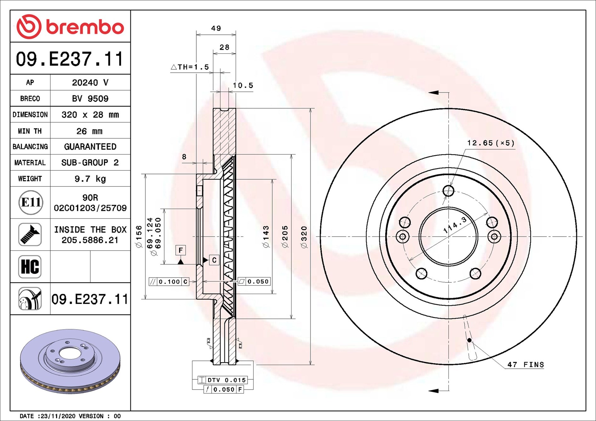 BREMBO Féktárcsa, mind 09.E237.11_BREMBO