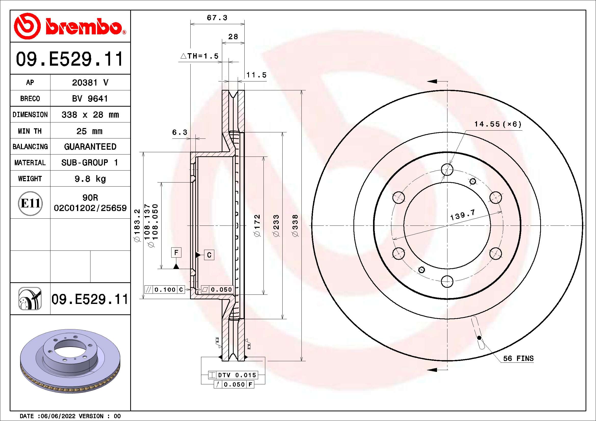 BREMBO Féktárcsa, mind 09.E529.11_BREMBO