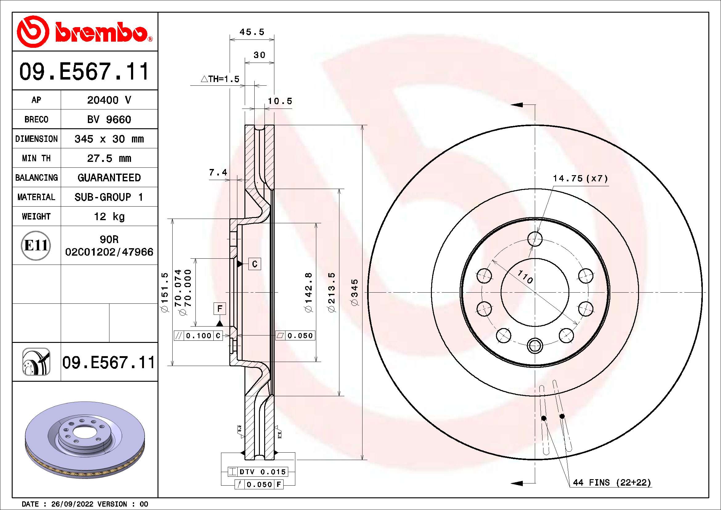 BREMBO Féktárcsa, mind 09.E567.11_BREMBO