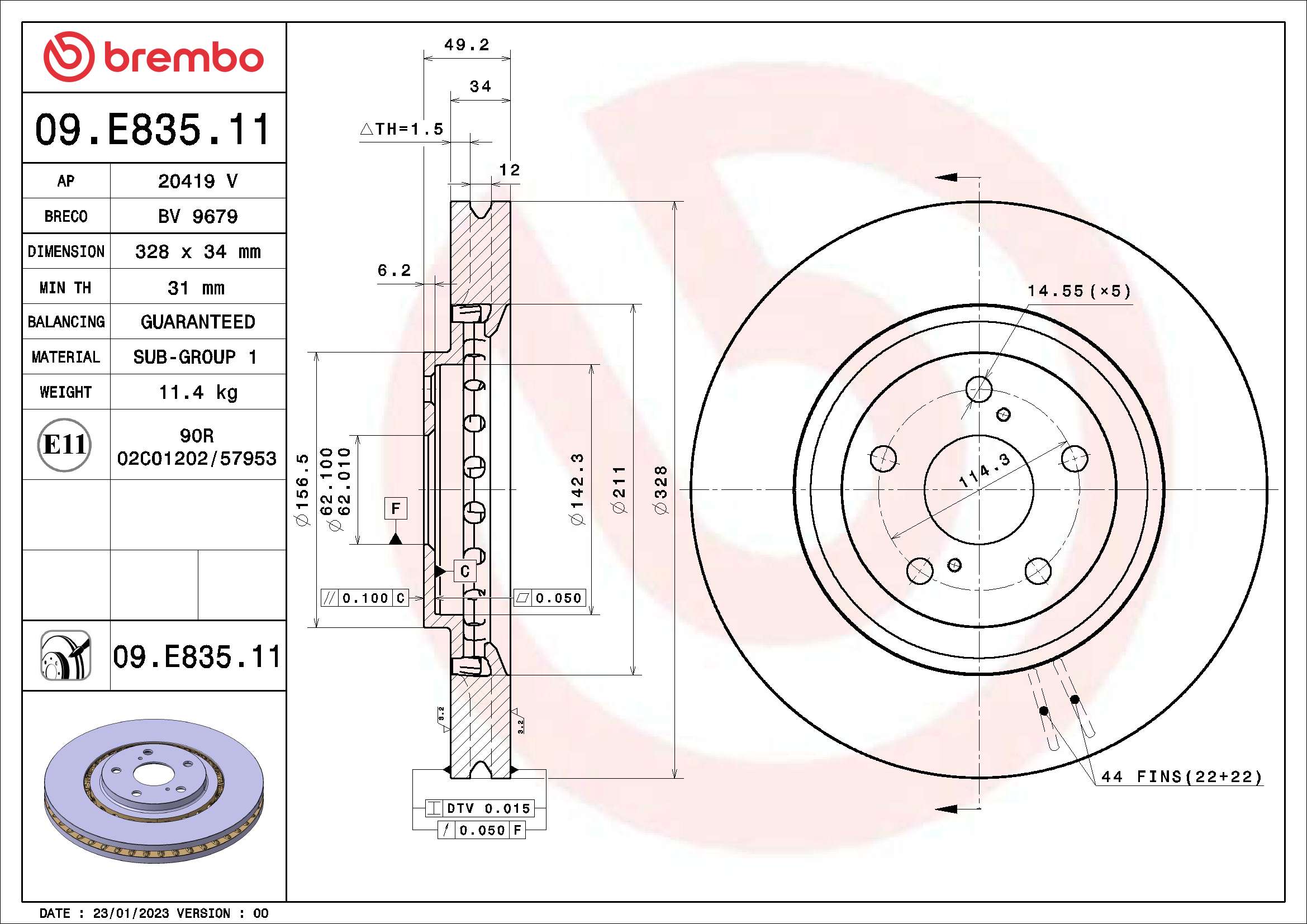 BREMBO Féktárcsa, mind 09.E835.11_BREMBO