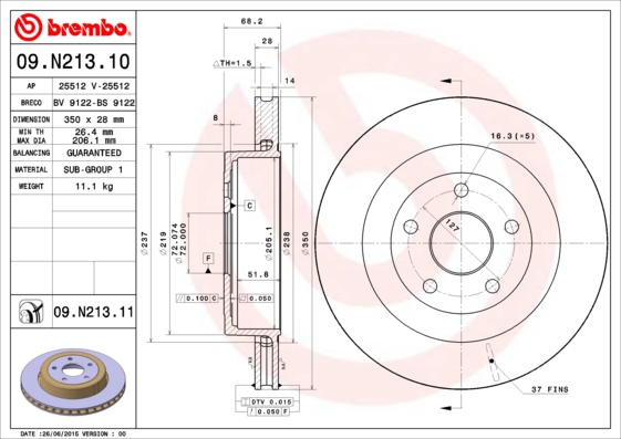 BREMBO Hátsó féktárcsa 09.N213.11_BREMBO