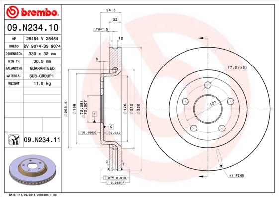 BREMBO Első féktárcsa 09.N234.11_BREMBO