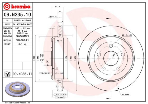 BREMBO Hátsó féktárcsa 09.N235.11_BREMBO