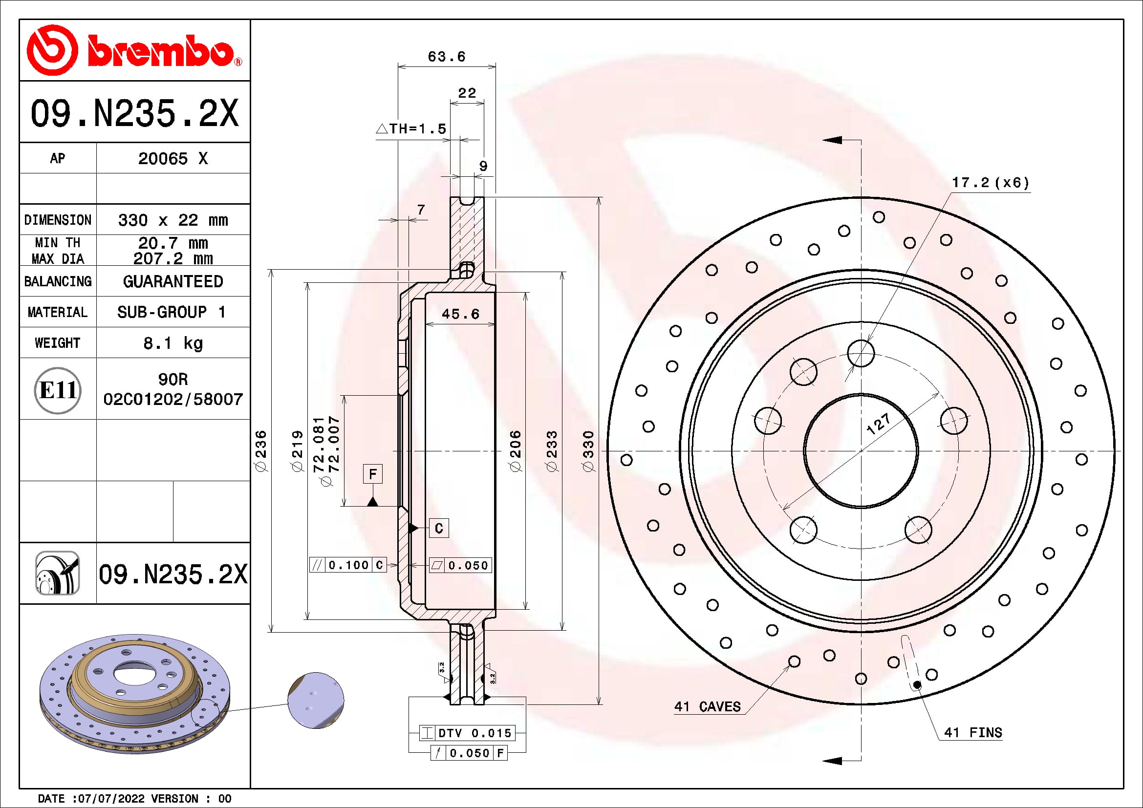 BREMBO Féktárcsa, mind 09.N235.2X_BREMBO