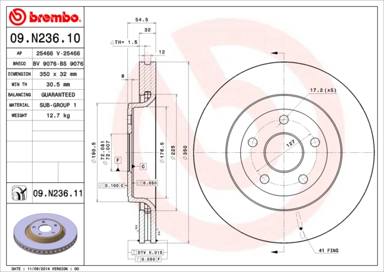 BREMBO Első féktárcsa 09.N236.11_BREMBO