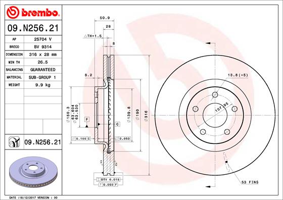 BREMBO Féktárcsa, mind 09.N256.21_BREMBO