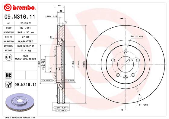 BREMBO Féktárcsa, mind 09.N316.11_BREMBO