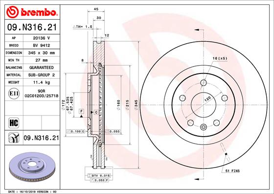 BREMBO Féktárcsa, mind 09.N316.21_BREMBO